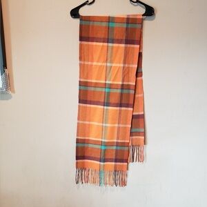 Cashmere Plaid Orange Scarf 70% cashmere and 30% wool. Unisex New no tags